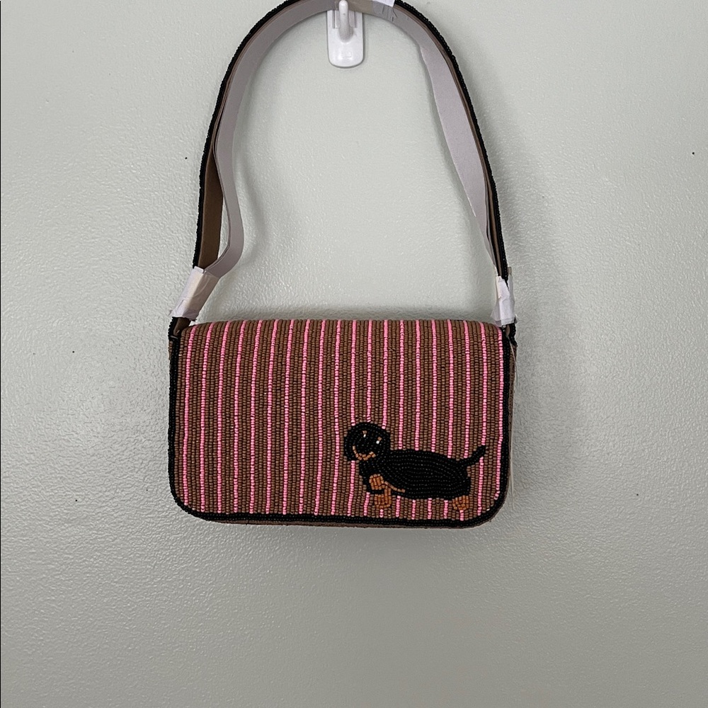 Fiona Striped Beaded Dachshund Shoulder Bag - Picture 7 of 9